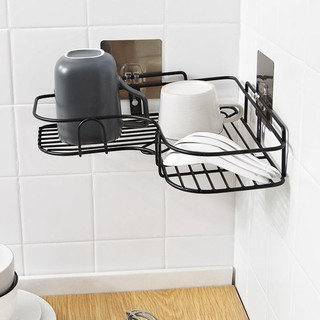 Adhesive Wall-Mounted Bathroom Storage Corner Shelf Hooks Holder