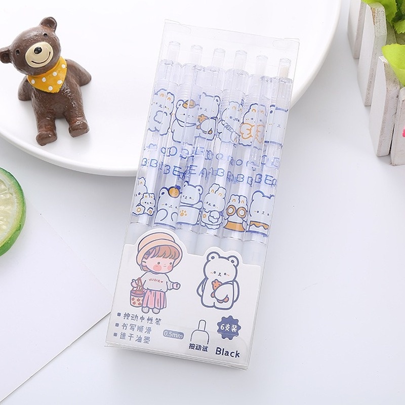 Set 6 Bút Mực Gel Ngòi 0.5mm Hình Động Vật Dễ Thương