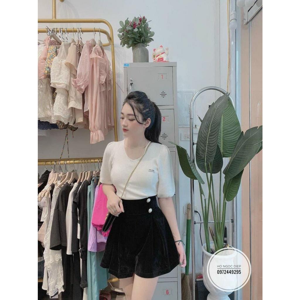 Áo len cổ v tay bồng miu miu nhiều màu sắc