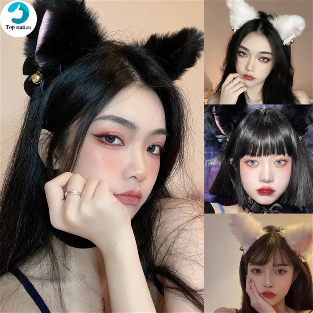Cài tóc phối tai mèo lông nhung dễ thương dành cho nữ