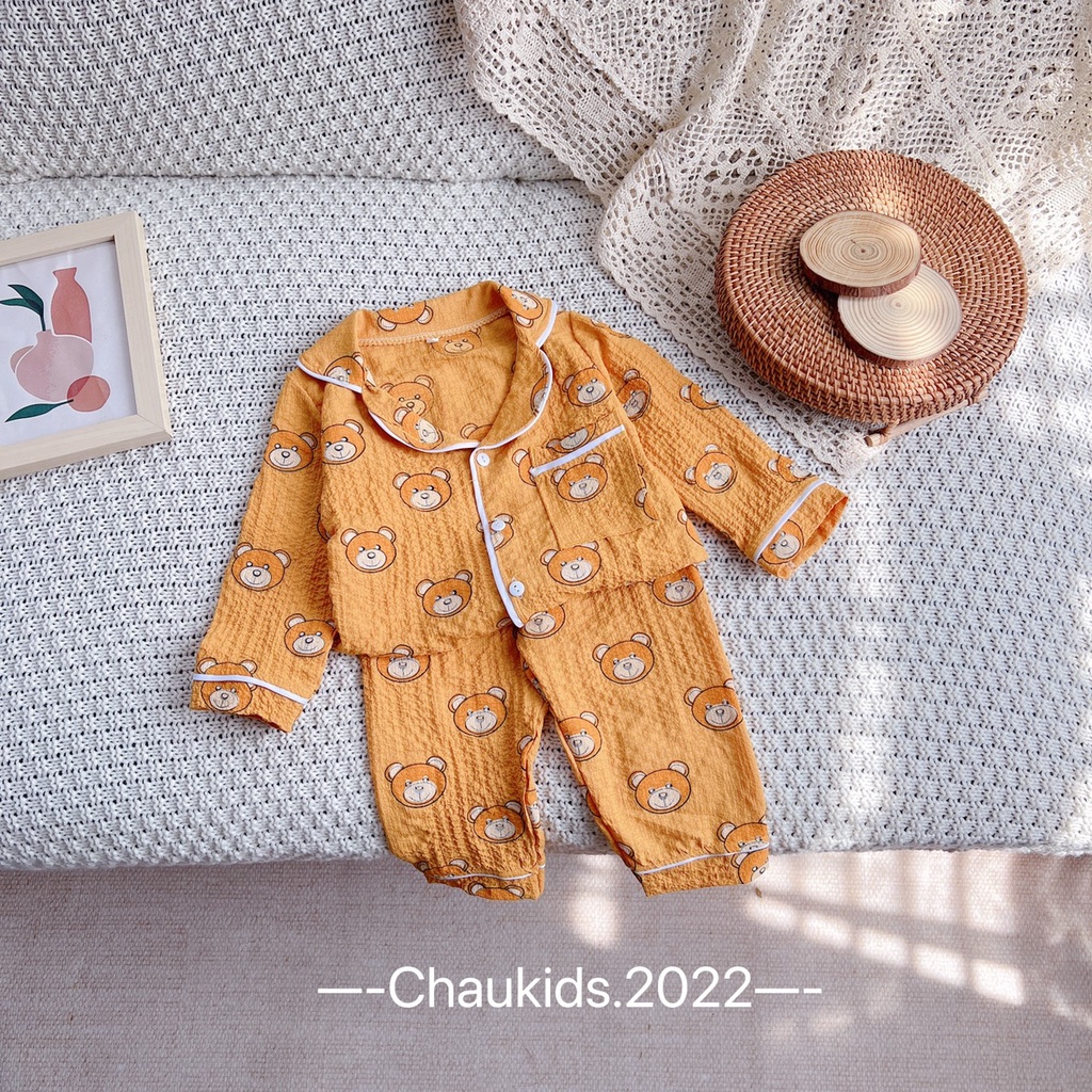 [SALE] Pyjama Bé Gái Vải Thô Xốp Gấu Bear, Bộ Đồ Cho Bé Mặc Nhà Thu Đông CKTD08