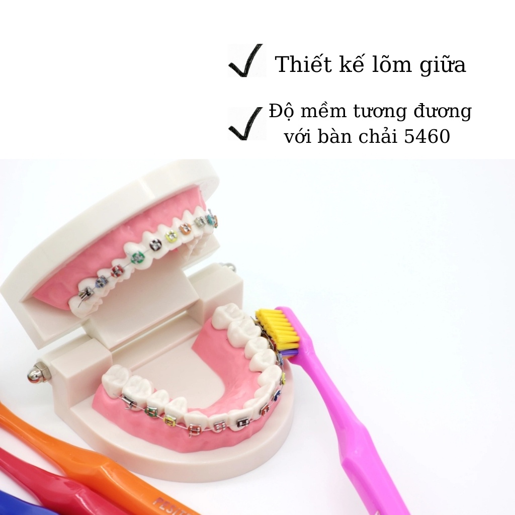 Bàn chải niềng răng siêu mềm, có rãnh giữa Pesitro 6580 ultra soft ortho chải răng niềng chuyên dụng