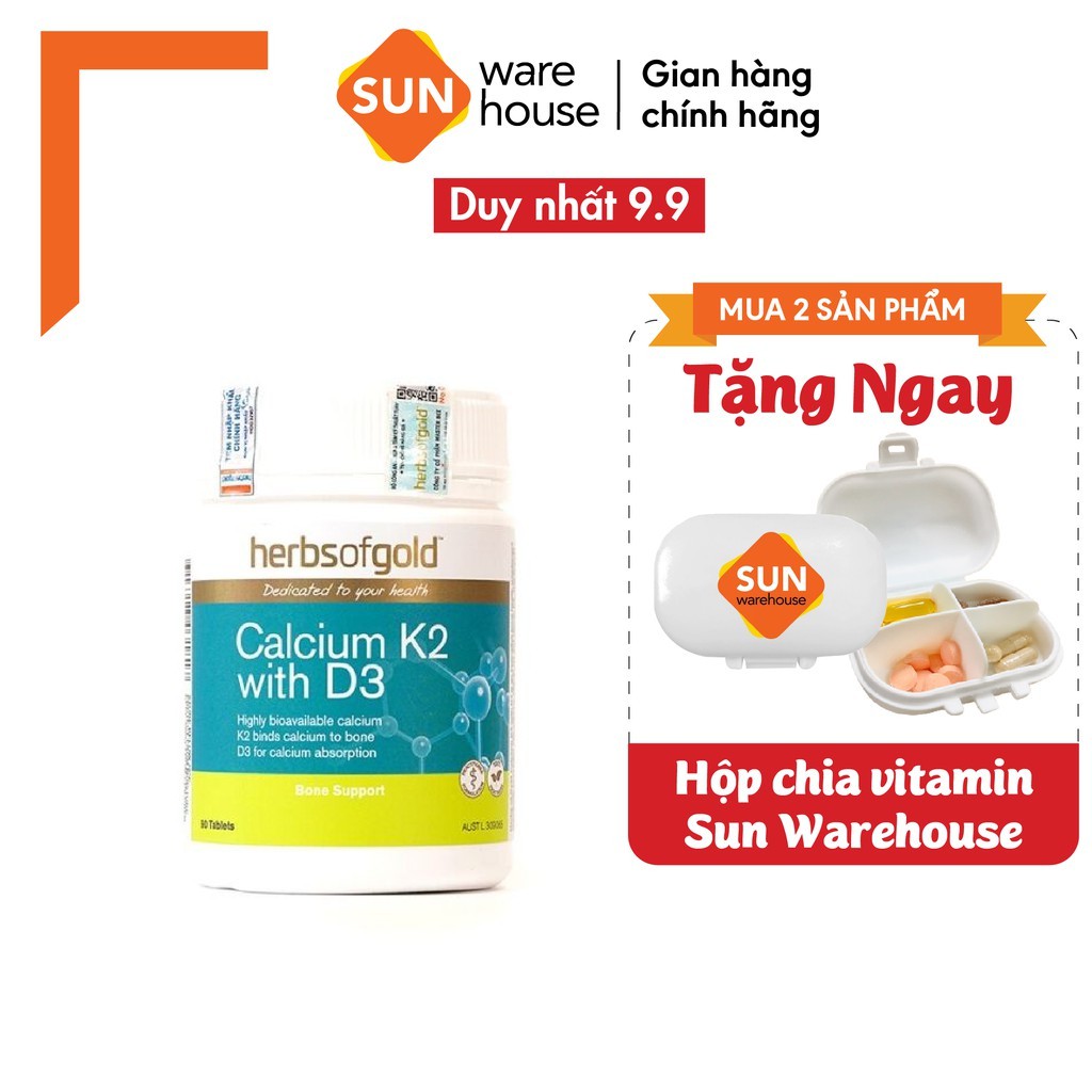 Viên Uống Bổ Sung Canxi Herbs Of Gold Calcium K2 with D3 Giúp Xương Chắc Khoẻ, Giảm Nguy Cơ Loãng Xương