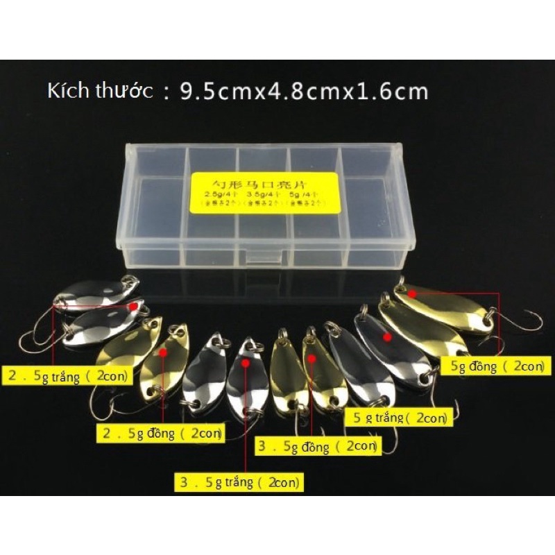 Bộ 12 mồi thìa lure suối kèm lưỡi