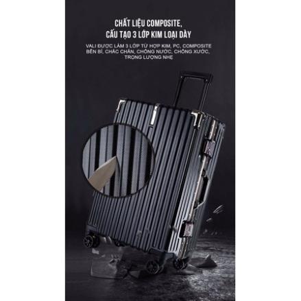 Vali kéo khung nhôm khoá sập LUXKING602G nhựa ABS PC siêu bền có móc treo hành lý - VALIKING