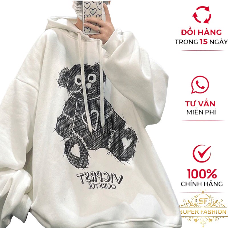 Áo Khoác Hoodie Nam Super Fashion IN Chú Gấu Dễ Thương Form Rộng Nỉ Ngoại Mền Mịn Hot Trend