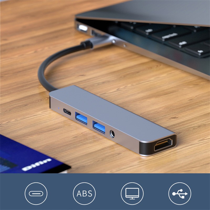 Bộ Chia Cổng Usb C Sang Usb 3.0 Type C 5 Trong 1 4k Hdmi-Adapter 3.5mm