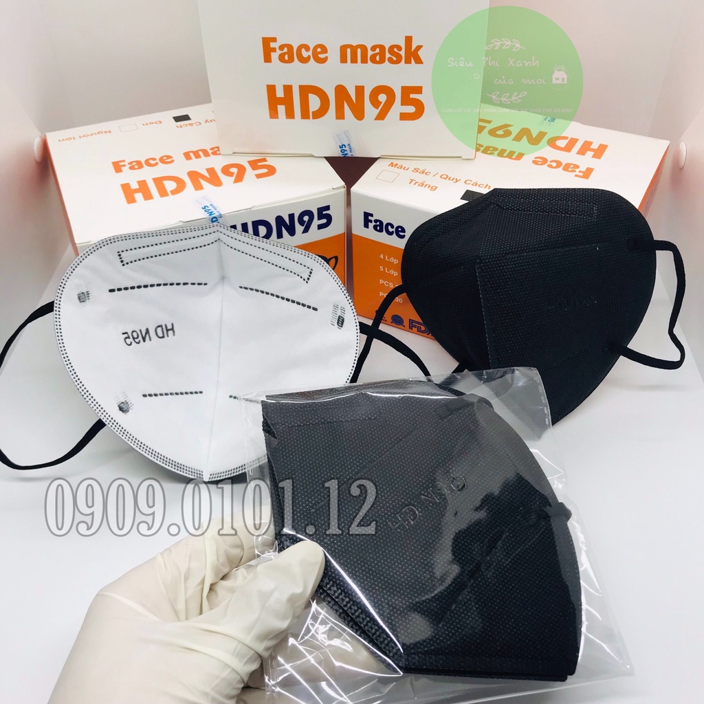 Khẩu trang n95 5 lớp chính hãng HD 20 cái 1 hộp, mask kn95 người lớn cao cấp