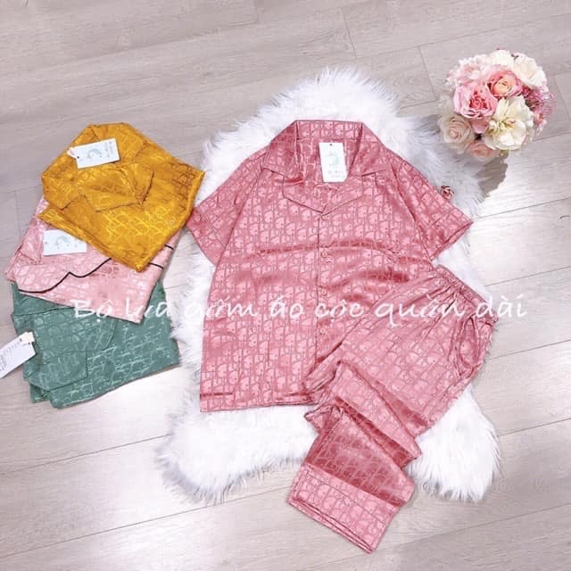 Bộ lụa gấm chữ chìm cao cấp áo cộc quần dài