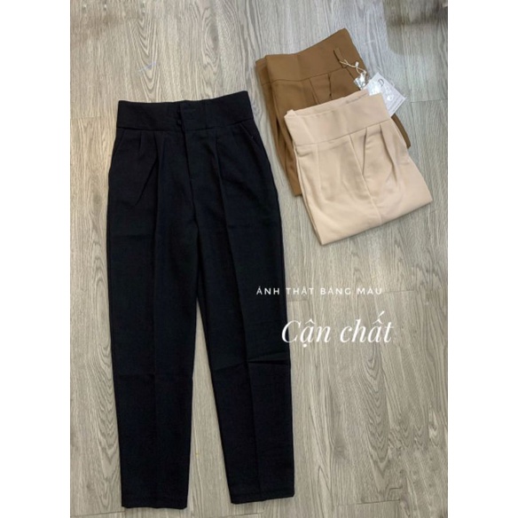Quần Baggy Nữ Cạp Cao Hai Khuy Bọc Chất Vải Tuyết Mưa Thiết Kế Tôn Dáng