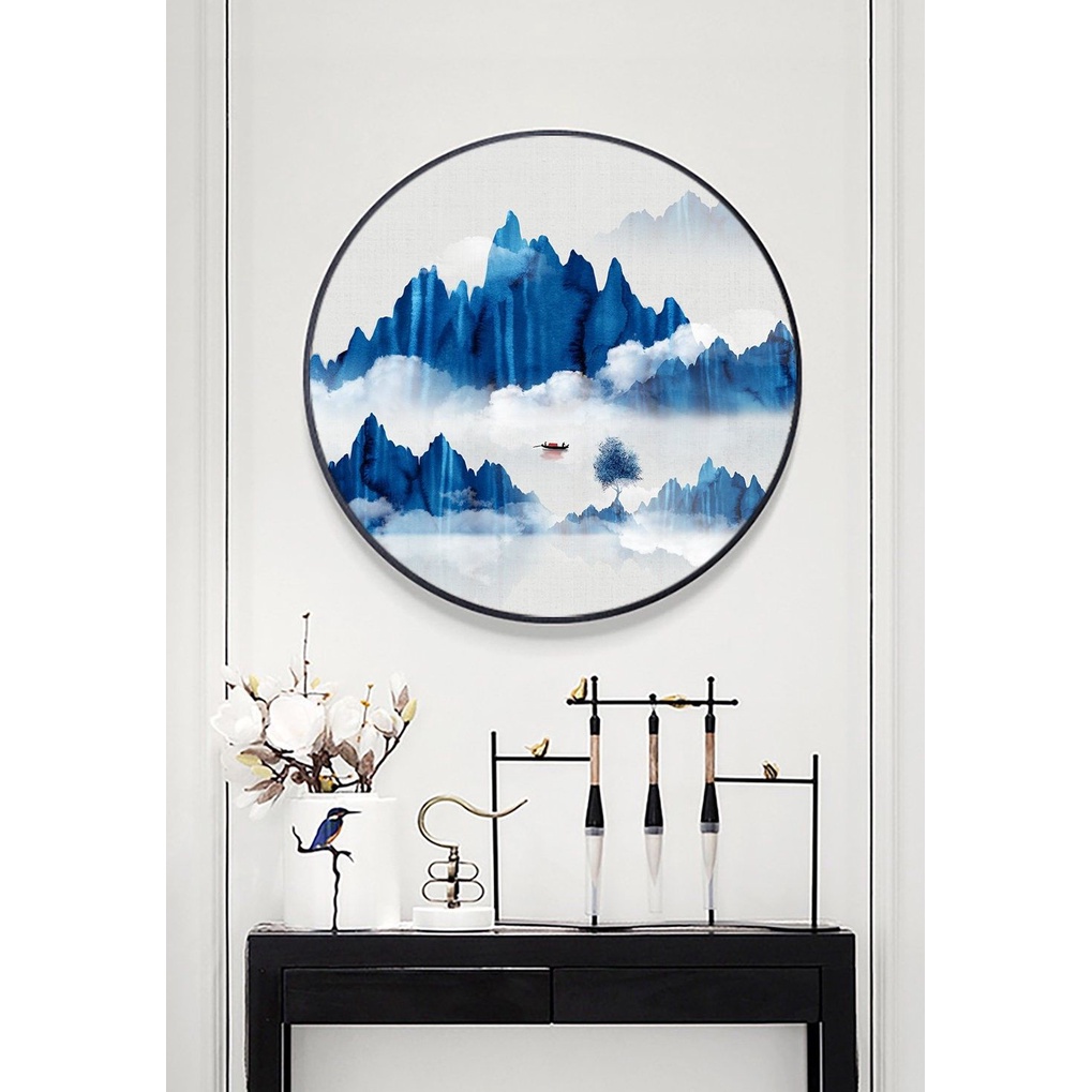 Tranh Tròn Phong Cảnh Mây Núi Siêu Sang Trọng, Tranh Tròn Tráng Gương Cao Cấp Treo Trang Trí Decor Nội Thất Nhà Ở