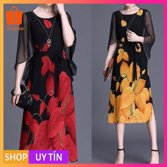 ĐẦM SUÔNG TRUNG NIÊN KIỂU ĐẦM SUÔNG VOAN HOA 2 LỚP