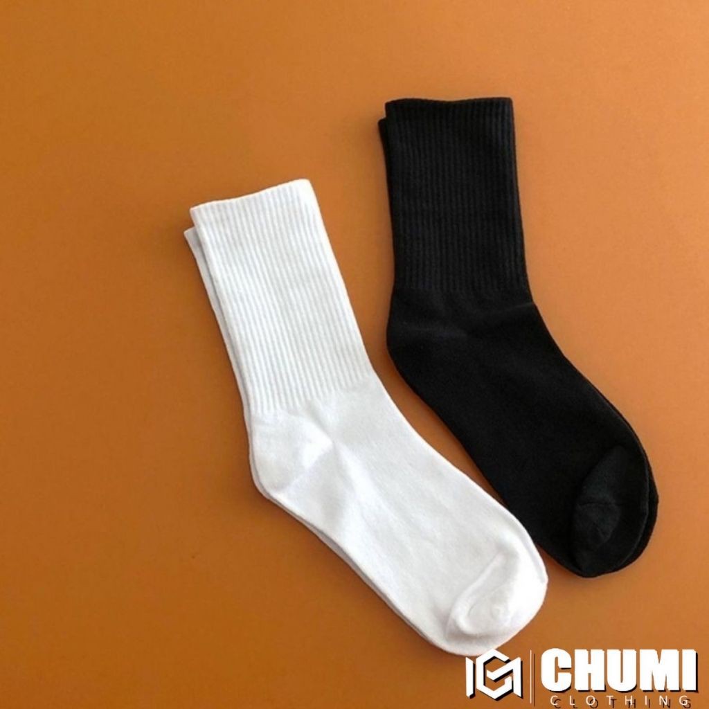 Tất cao cổ nam nữ CHUMI Basic trắng đen CM020