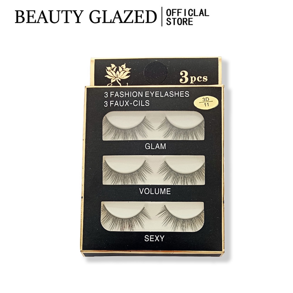 Set 3 cặp lông mi giả 3D cong dày hiệu BEAUTY GLAZED | BigBuy360 - bigbuy360.vn