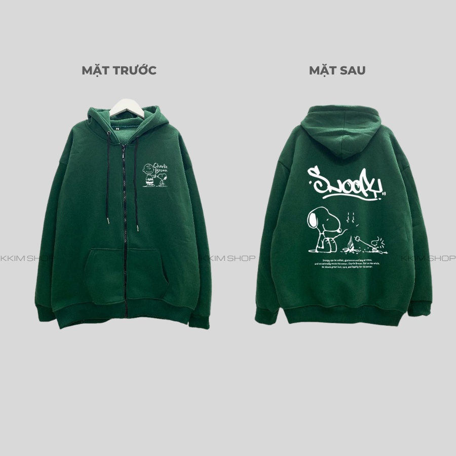 Áo Nỉ HOODIE ZIP CHÓ SNOOPY, Áo khoác hoodie dây kéo unisex nam nữ form rộng oversize, chất nỉ bông cao cấp kkimshop