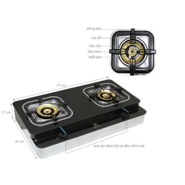 Bếp gas Electrolux ETG729GKTR Mới 100%+Tặng dây gas( NGẮT GAS TỰ ĐỘNG ) BẢO HÀNH 2 NĂM CHÍNH HÃNG