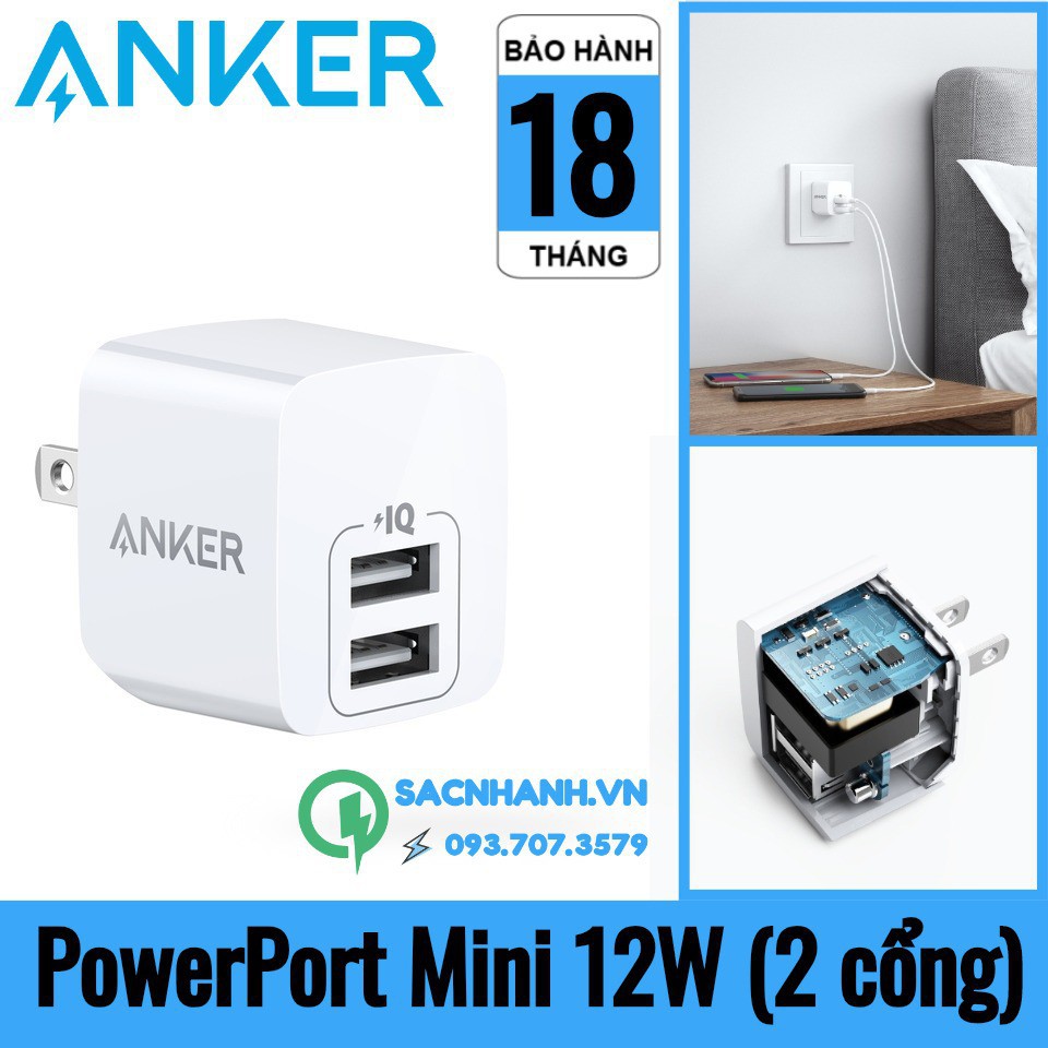 Sạc Anker PowerPort Mini 2 Cổng, 12w - A2620