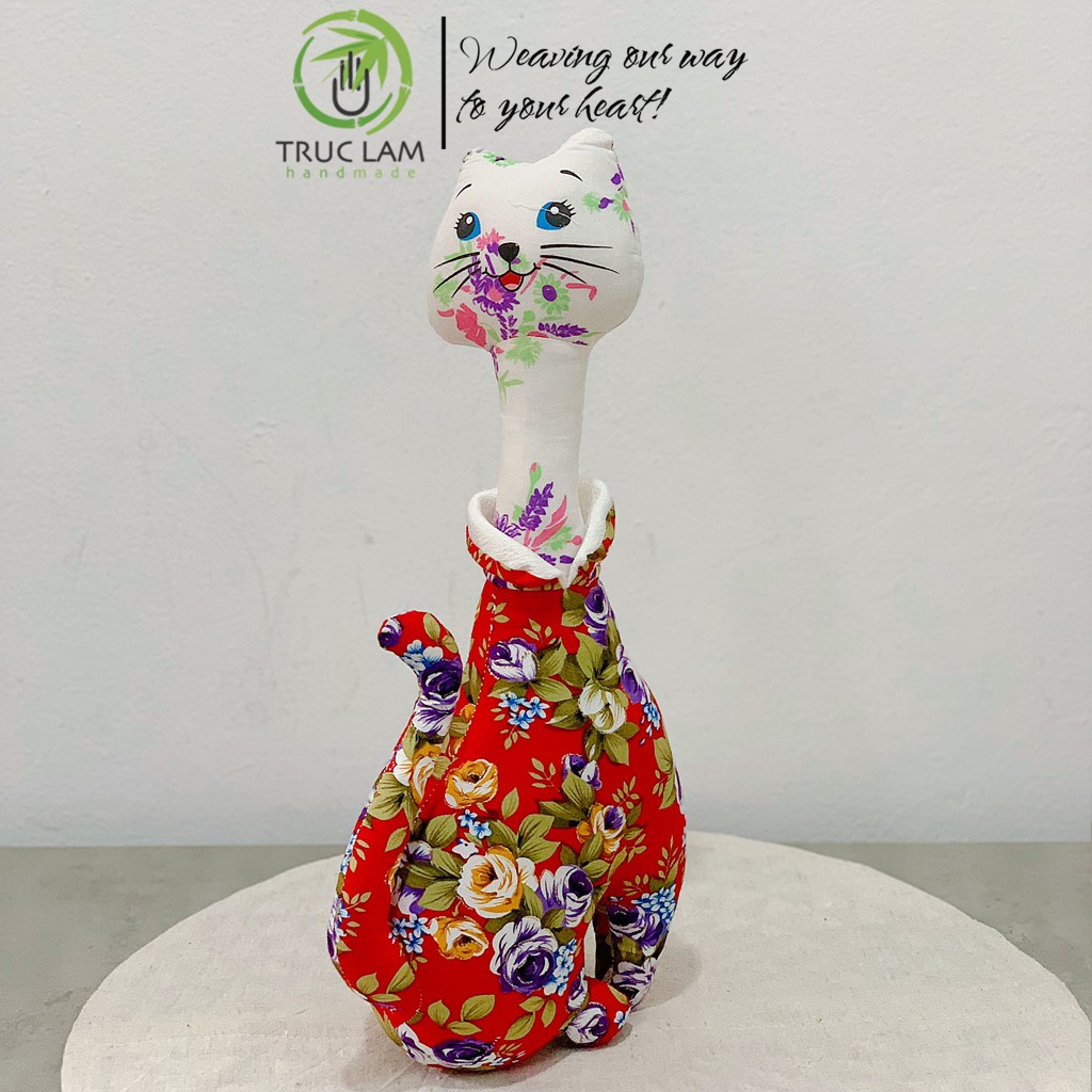 Đồ Chơi Cho Bé Thú Nhồi Bông Hình Con Mèo Cao Cổ Vải Hoa Bông Gòn Cao Cấp - Trúc Lâm Handmade