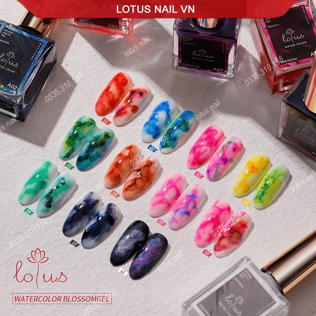 Set cồn loang, gel tạo loang Lotus 12 màu cao cấp