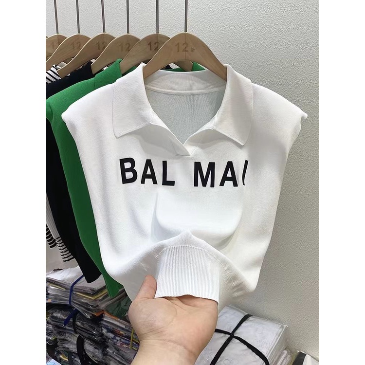 Áo Thun polo Kẻ Sọc In Chữ Phong Cách retro Hàn Quốc Trẻ Trung