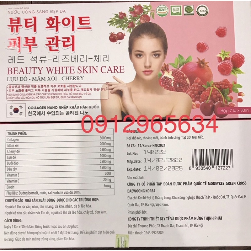 Nước uống Collagen nano beauty white skin care Lựu đỏ Mâm Xôi Cherry giúp da sáng mịn ngừa nám chống lão hoá da