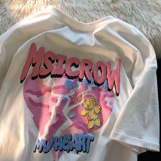 Áo thun tay ngắn dáng rộng in họa tiết gấu dễ thương