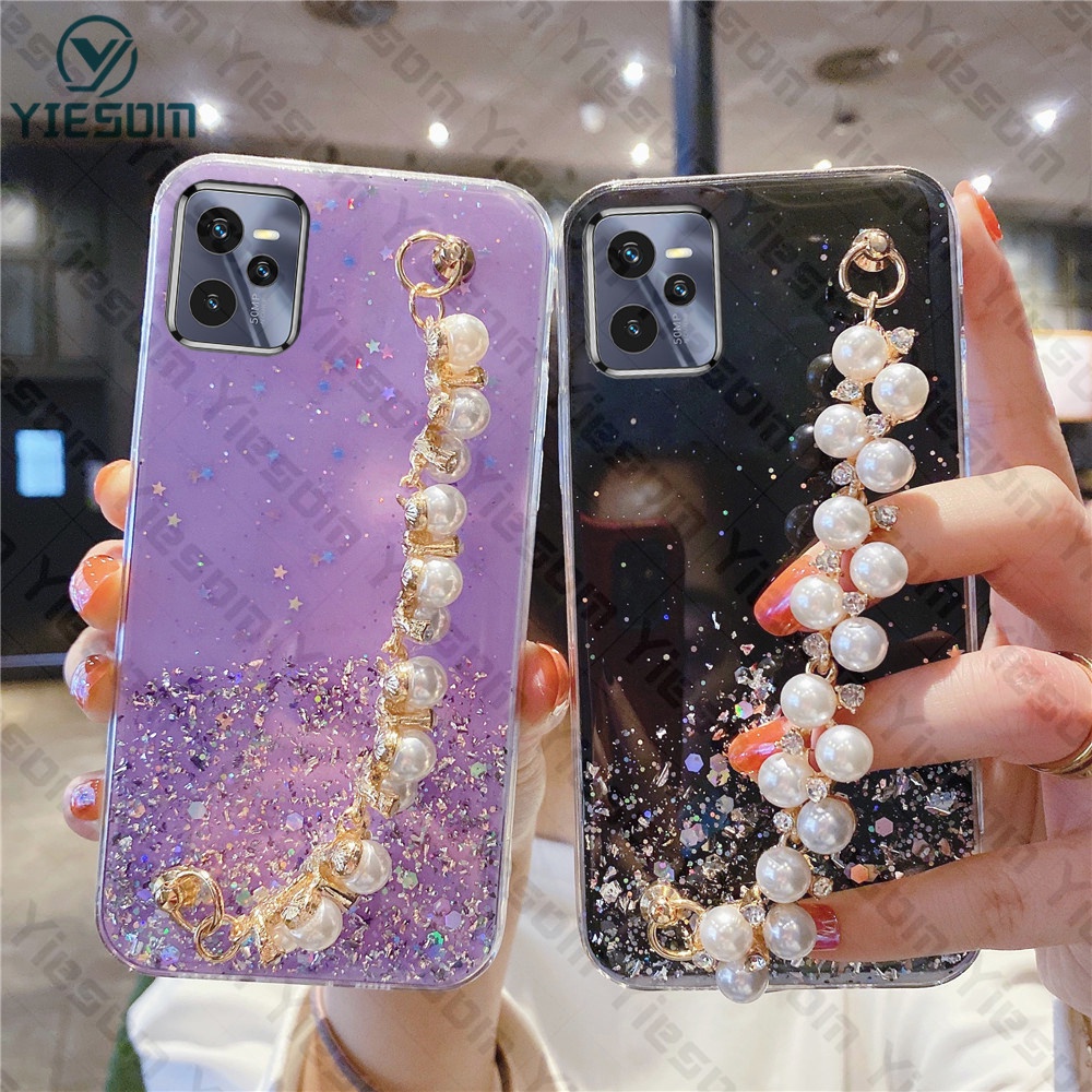 Sang Trọng ​Ốp Điện Thoại Silicon Mềm Trong Suốt Đính Kim Tuyến Kèm Dây Đeo Cho Realme 9i 8i C35 C21Y C25Y C21 C20 C11 2021