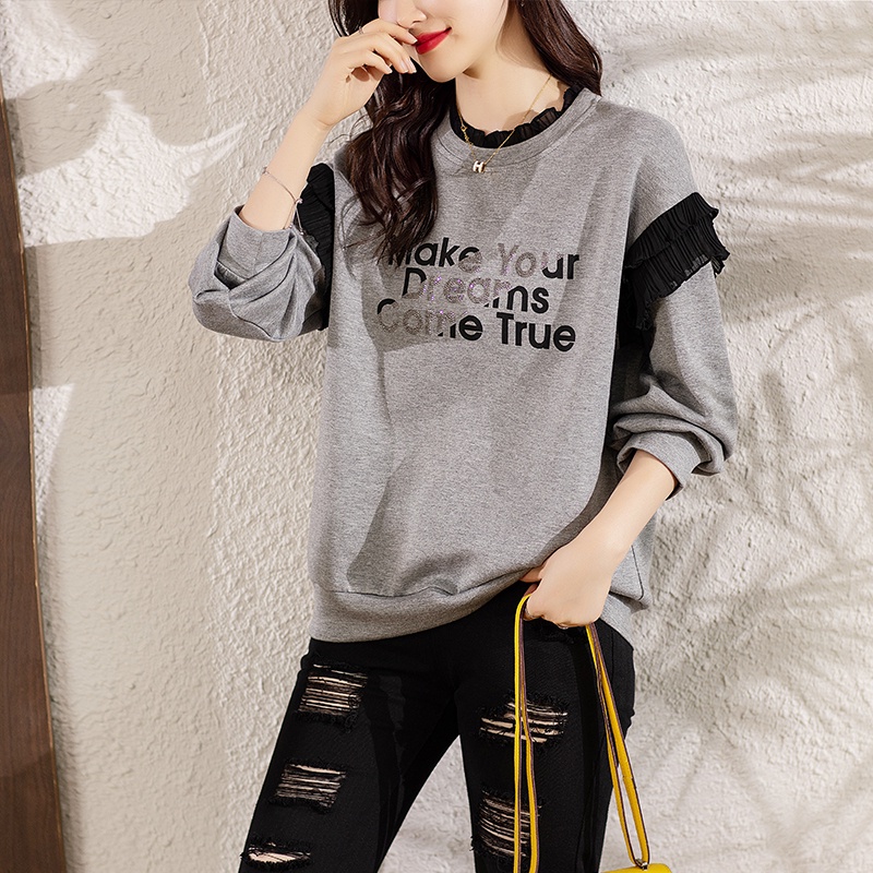 ZHELIHANGFEI Áo Nỉ Nữ Dài Tay Cổ Tròn Form Rộng Thời Trang Hàn