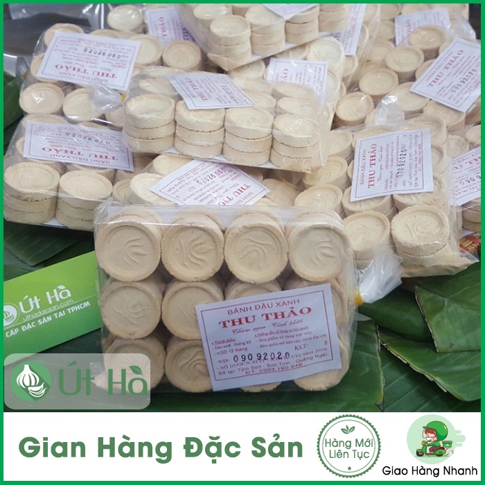 Bánh Đậu Xanh Tròn Đặc Sản Quảng Ngãi Bịch 24 Cái Bánh Đậu Xanh Nướng Giòn Thơm Ngon - Út Hà Đặc Sản