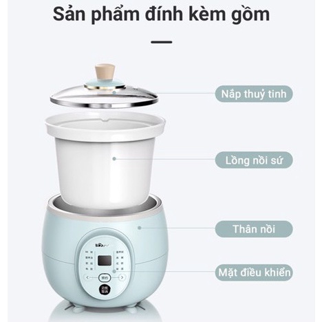 Nồi Nấu Cháo Chậm 2L Cho Bé, Ninh, Hầm, Cách Thủy 4 in 1 Bear Chính Hãng Quốc Tế DDG-D20P1 - Bảo Hành 18 Tháng