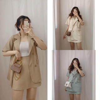 S584 Set áo blazer 4 cúc, dáng tay lửng, túi mổ 2 bên, kèm chân váy chữ A