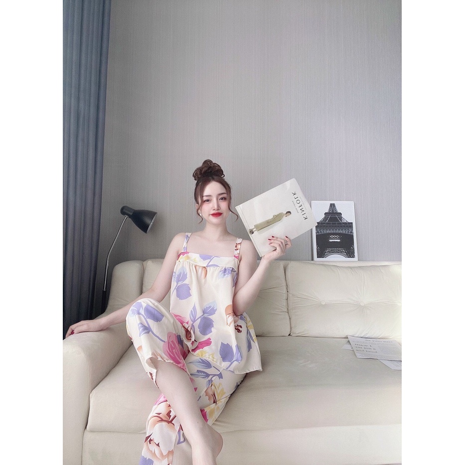 👉👉Sét đồ bộ ngủ quần dài, áo hai dây bản to chất hàn hoa nhí | BigBuy360 - bigbuy360.vn