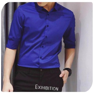 ÁoSơ Mi Nam dài tay dáng ôm, chất liệu chống nhăn (Xanh coban) Siêu Sale