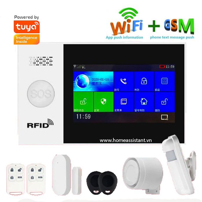 Bộ Báo Động Chống Trộm Màn Hình Cảm Ứng 4.3Inch Sim GSM Wifi Tuya YJ01 (Smart Life)