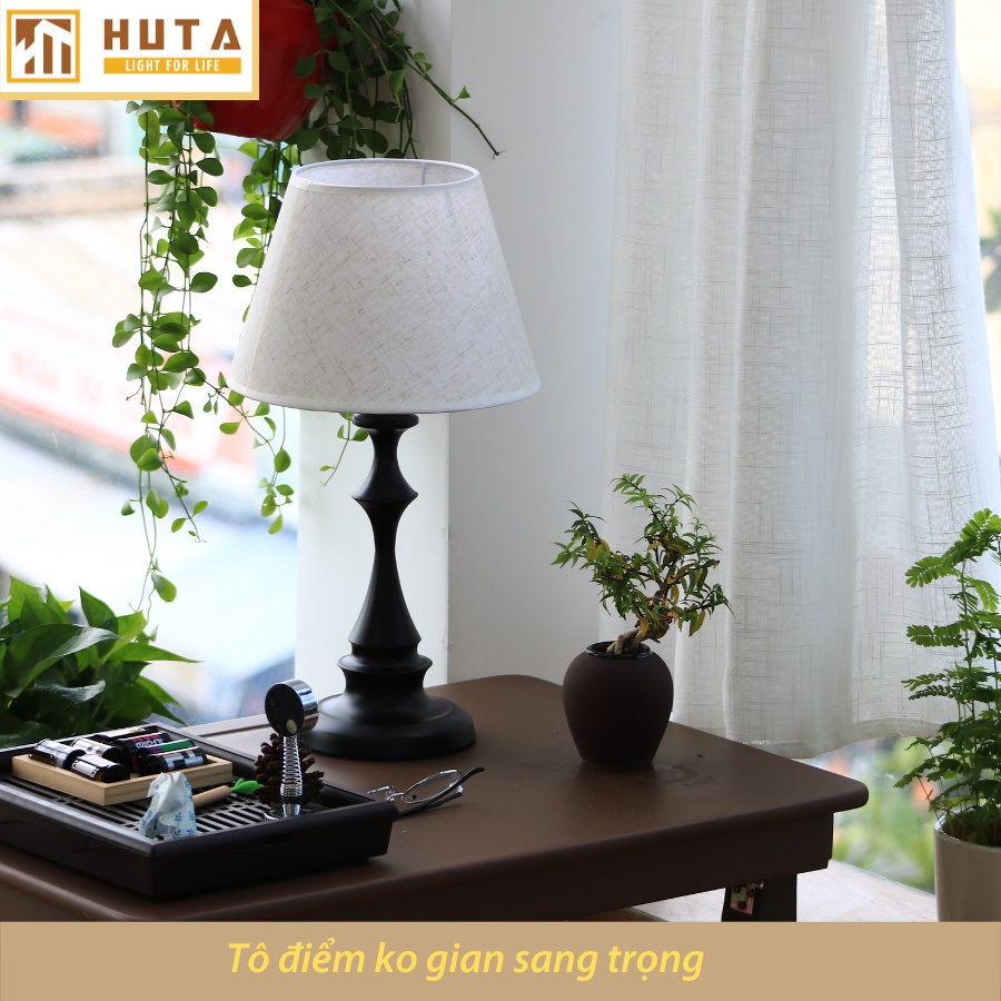 COMBO 2 Đèn Ngủ Để Bàn Thép HUTA T2 Trang Trí Phòng Ngủ, Khách Sạn Sang Trọng, Bóng Led Sáng Vàng Có Điều Chỉnh Độ Sáng