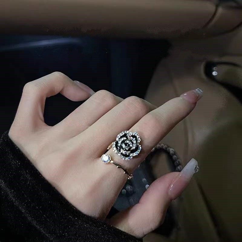 Nhẫn Hở Mạ Vàng Đính Hoa Trà Phong Cách Vintage