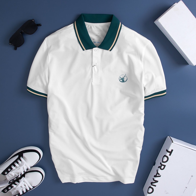 Áo polo nam TORANO ngắn tay, thoáng khí, trơn bo kẻ DSTP620
