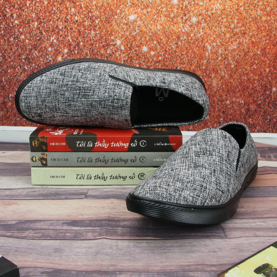 Giày lười vải nam thân xám đế đen TS213 Tronshop | BigBuy360 - bigbuy360.vn