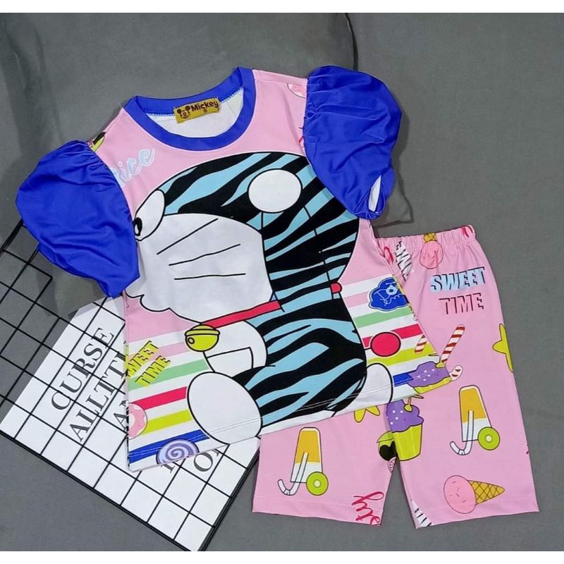 Bộ tay bồng quần ngố thun 3d hàng shop cho bé gái size nhí