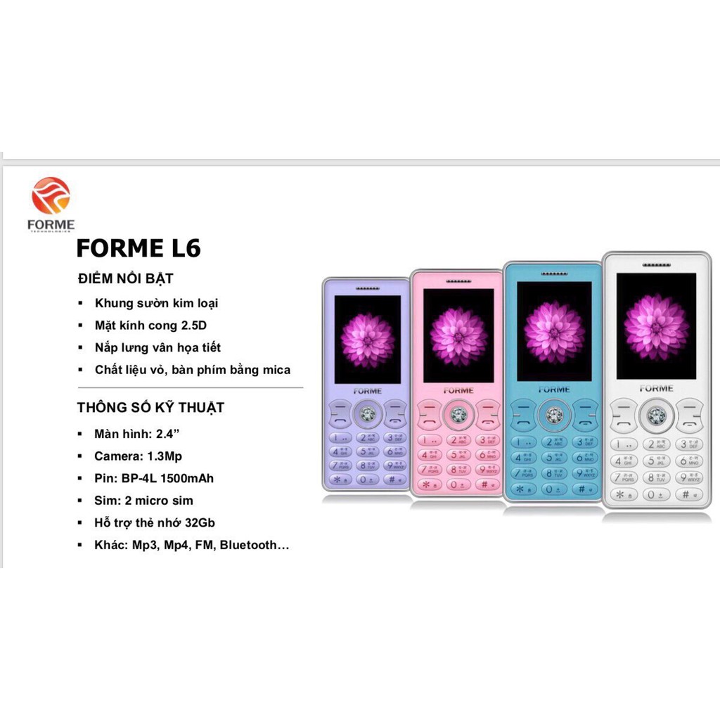 Điện Thoại Forme L6 Khung sườn kim loại 2 Sim 2 Sóng - Hàng Chính Hãng Nguyên Seal Fullbox Mới 100% Bảo hành 12 tháng