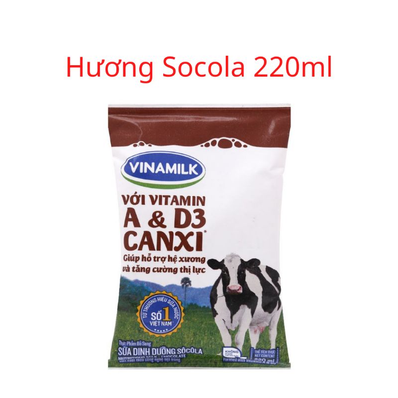 Sữa tươi tiệt trùng vinamilk bịch 220ml đủ vị date mới