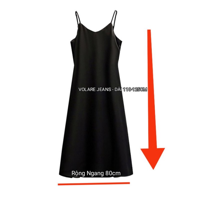 Váy Dài 2 Dây Lụa Xược Dày Size Đại - Váy Suông Rộng Màu Đen 2 Dây Xẻ Lai Có Nút Tăng Giảm