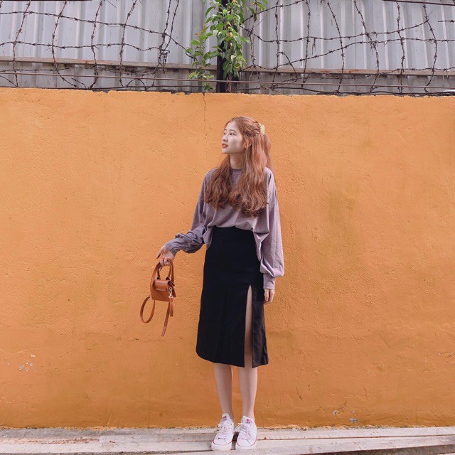 Chân váy đen trơn DÀI xẻ đùi SÂU | BigBuy360 - bigbuy360.vn