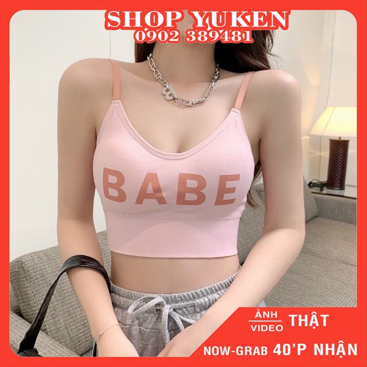 Áo Lót Nữ 2 Dây Đệm Vừa-Áo Bra In Chữ BABE Năng Động Thể Thao