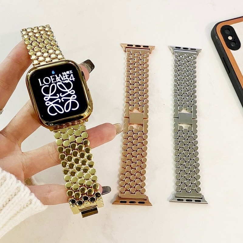 Apple Dây Đồng Hồ Đeo Tay Kim Loại Họa Tiết Vảy Cá Cho Iwatch Se 6 5 4 3 2 1 44mm 40mm 42 mm 38mm T500 W26 F10 F20 U78 Plus