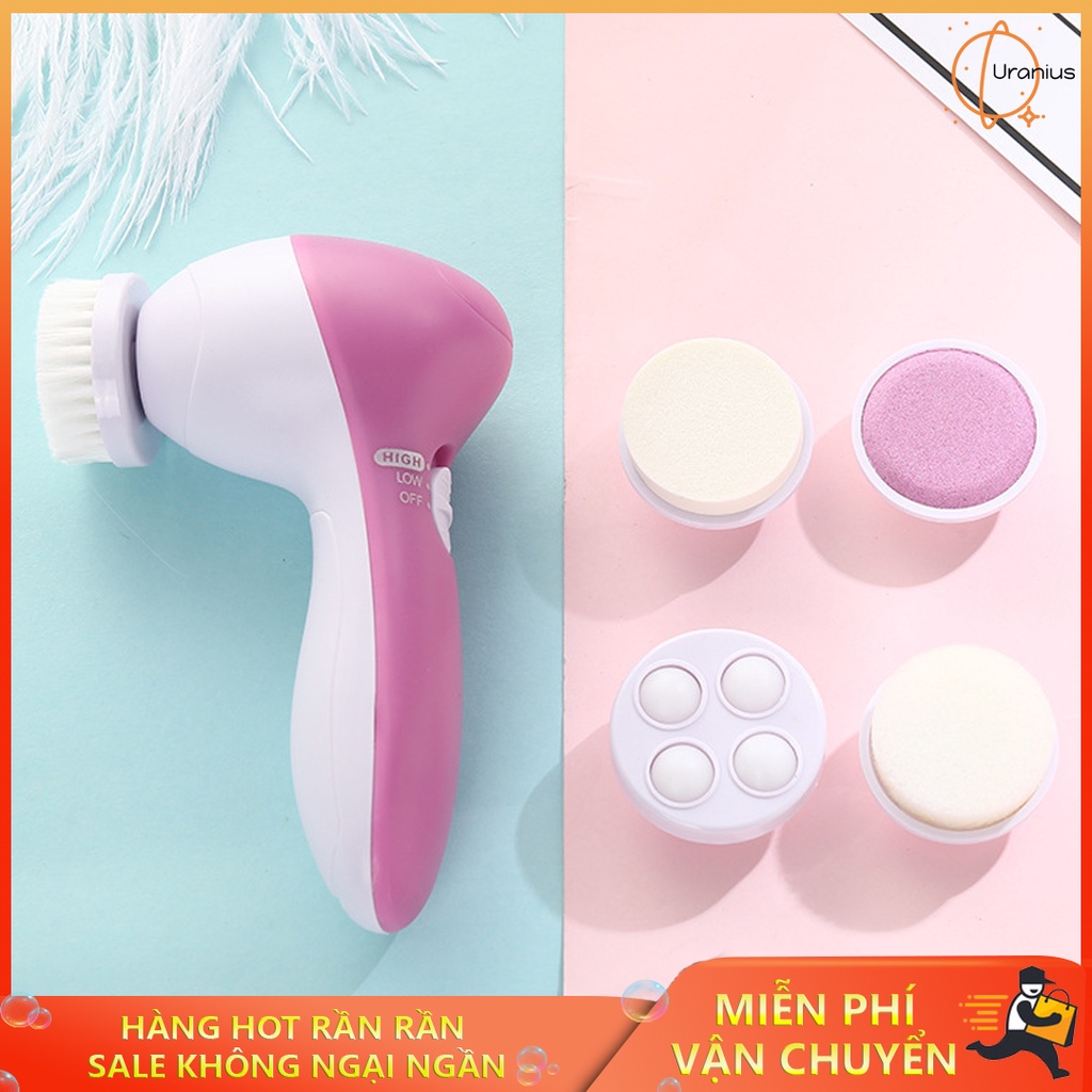 ✔️ Máy Rửa Mặt, Máy Massage Mặt Cầm Tay 5 Trong 1 Cao Cấp Chăm Sóc Da Tuyệt Đối, Hết Bã Nhờn, Sạch Lỗ Chân Lông [BH 1-1]