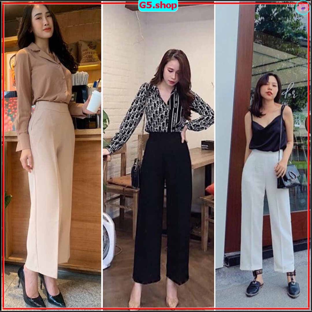 Quần suông ống rộng lưng cao khóa sườn tôn dáng chất tuyết mưa hàng cao cấp quan dài nữ ba màu đen kem trắng G5