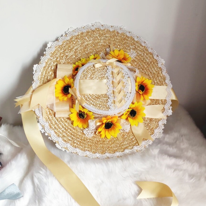 Băng Đô Cài Tóc Đính Nơ Ren Hoa Hướng Dương Phong Cách Lolita