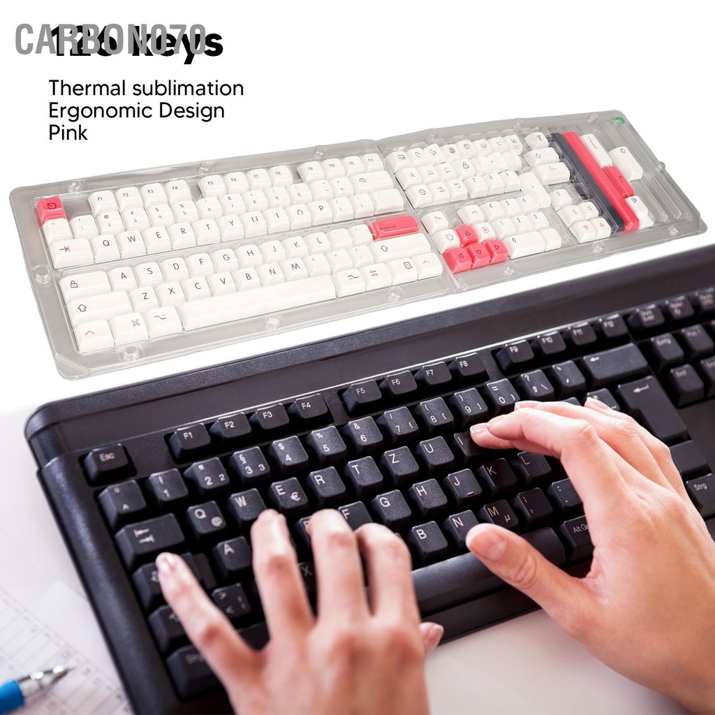 Carbon070 126 Phím Keycaps Màu hồng trắng Bàn phím PBT Nhiệt thăng hoa XDA Chiều cao DIY Tự làm cho cơ học Tiếng Anh