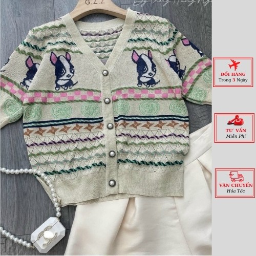 Áo len cardigan cổ V cúc ngọc họa tiết thổ cẩm mùa thu đông phong cách ulzzang thời trang nữ yolo fashion